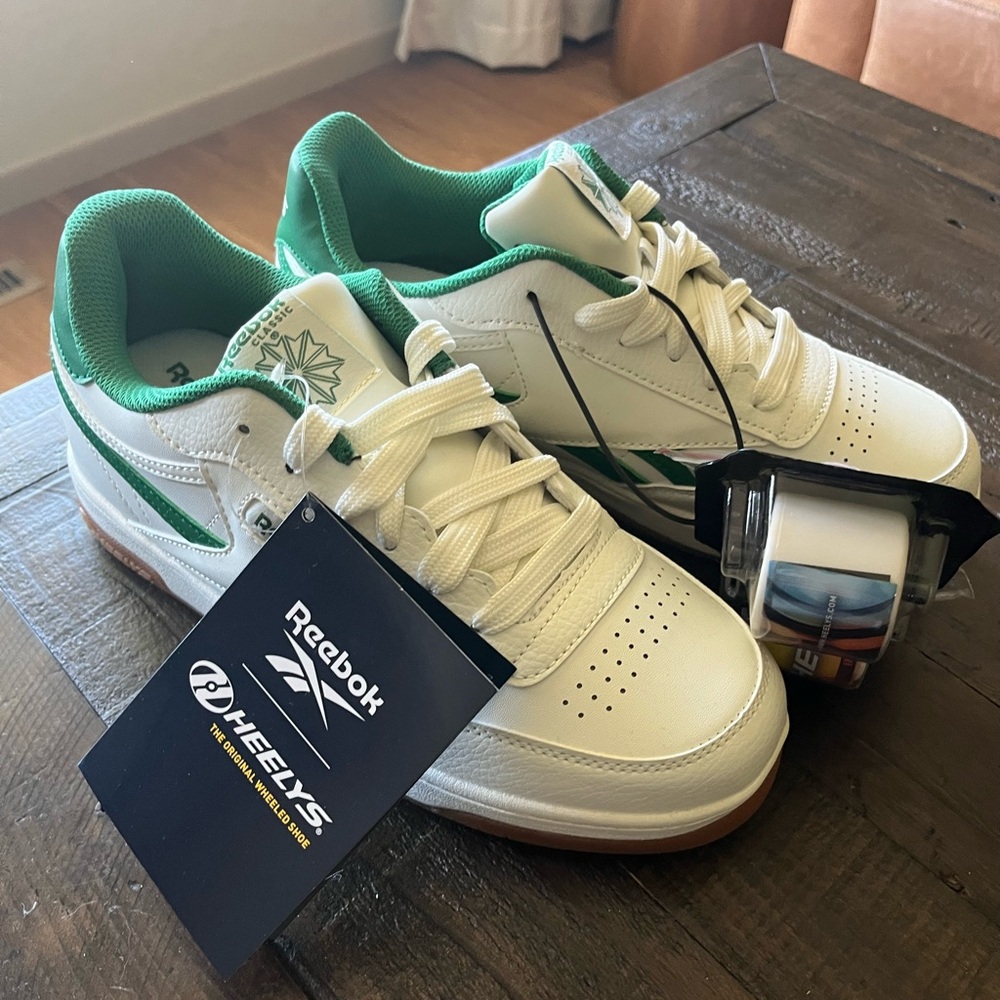 Reebok White and Green Heelys Sneakers